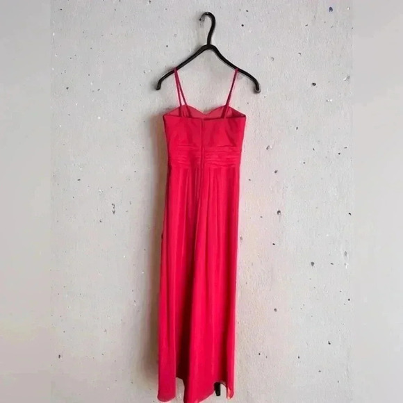 DAVID'S BRIDAL Red Crinkle Strapless Chiffon Dress with Cascade Skirt Size 4 - Picture 5 of 6